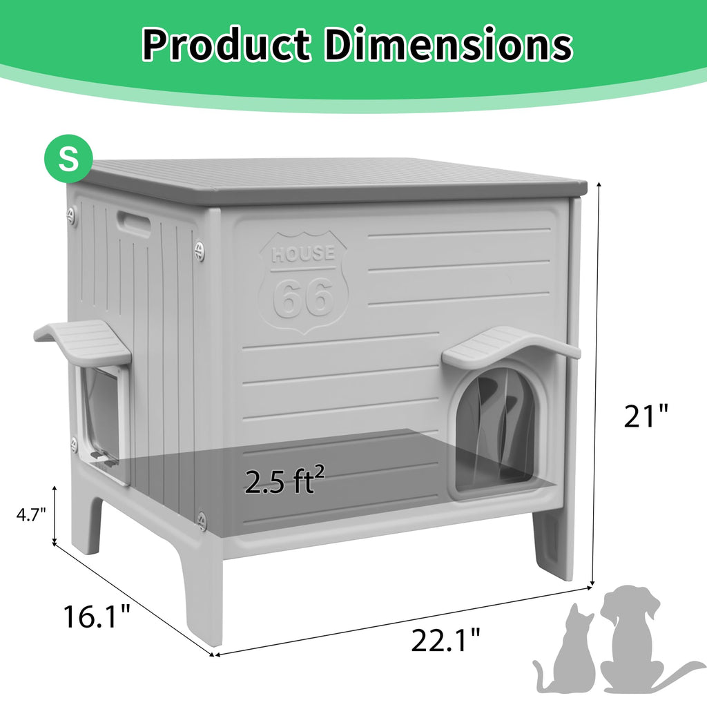 Rockever — Casa Exterior para Gatos con Aislamiento Térmico y Puerta de Escape, Refugio de Plástico para Interior y Exterior