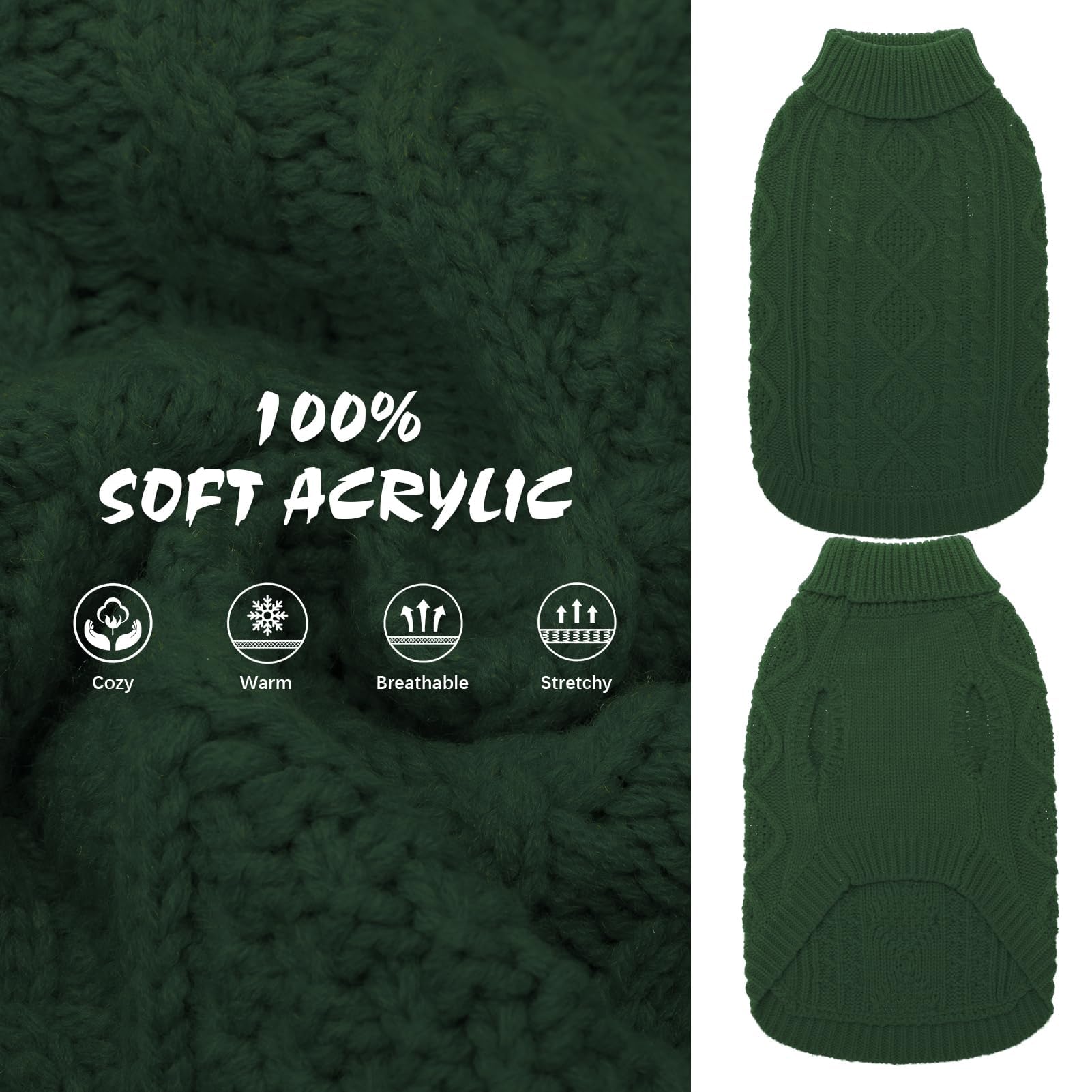 Suéter Tejido Térmico con Cuello Alto para Perros — Jersey Clásico de Punto Cable Cálido para Cachorros y Gatos Pequeños, Medianos y Grandes