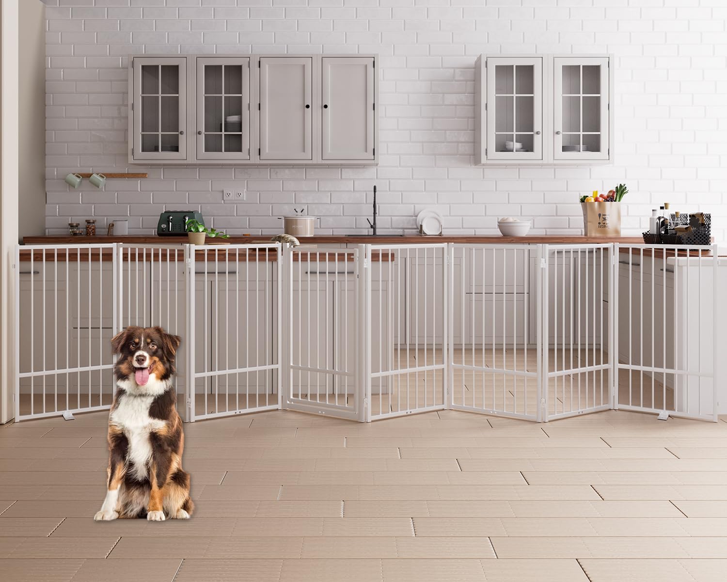 Corralito y Reja Divisoria de Metal para Perros — Puerta Abatible, Plegable y Autoportante para Interiores