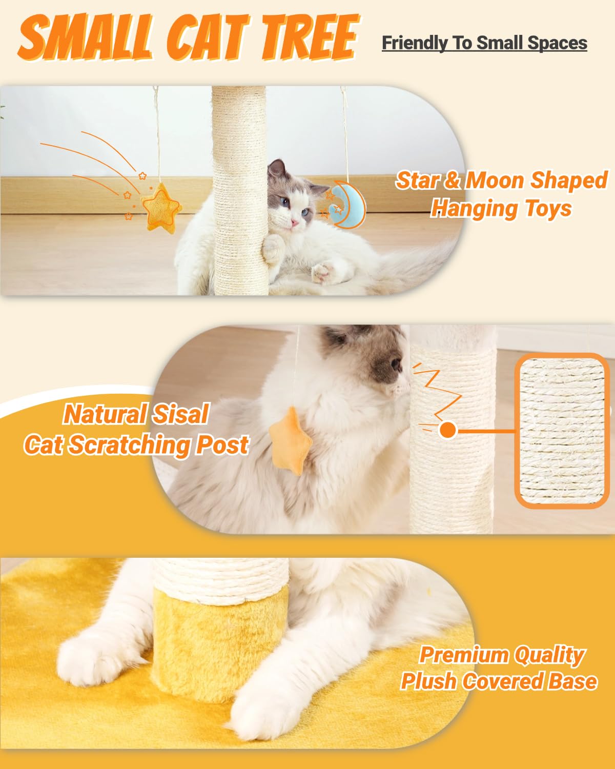 Happi N Pets Cloud — Torre Rascador con Cama, Percha y Juguetes para Gato