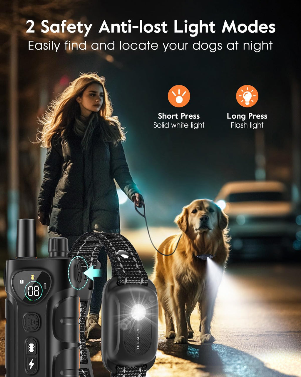 SLOPEHILL — Collar de Entrenamiento con Control Remoto para Perro con 5 Modos: Vibración, Beep, Descarga, Luz y Modo Sin Descarga