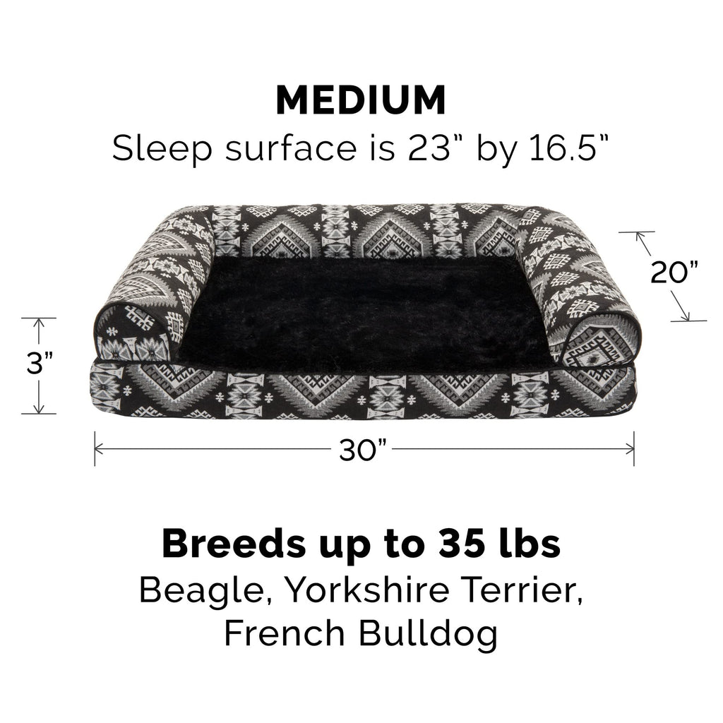 Furhaven — Funda de Repuesto para Cama de Perro Estilo Sofá con Felpa y Diseño Kilim Suroeste, Lavable a Máquina