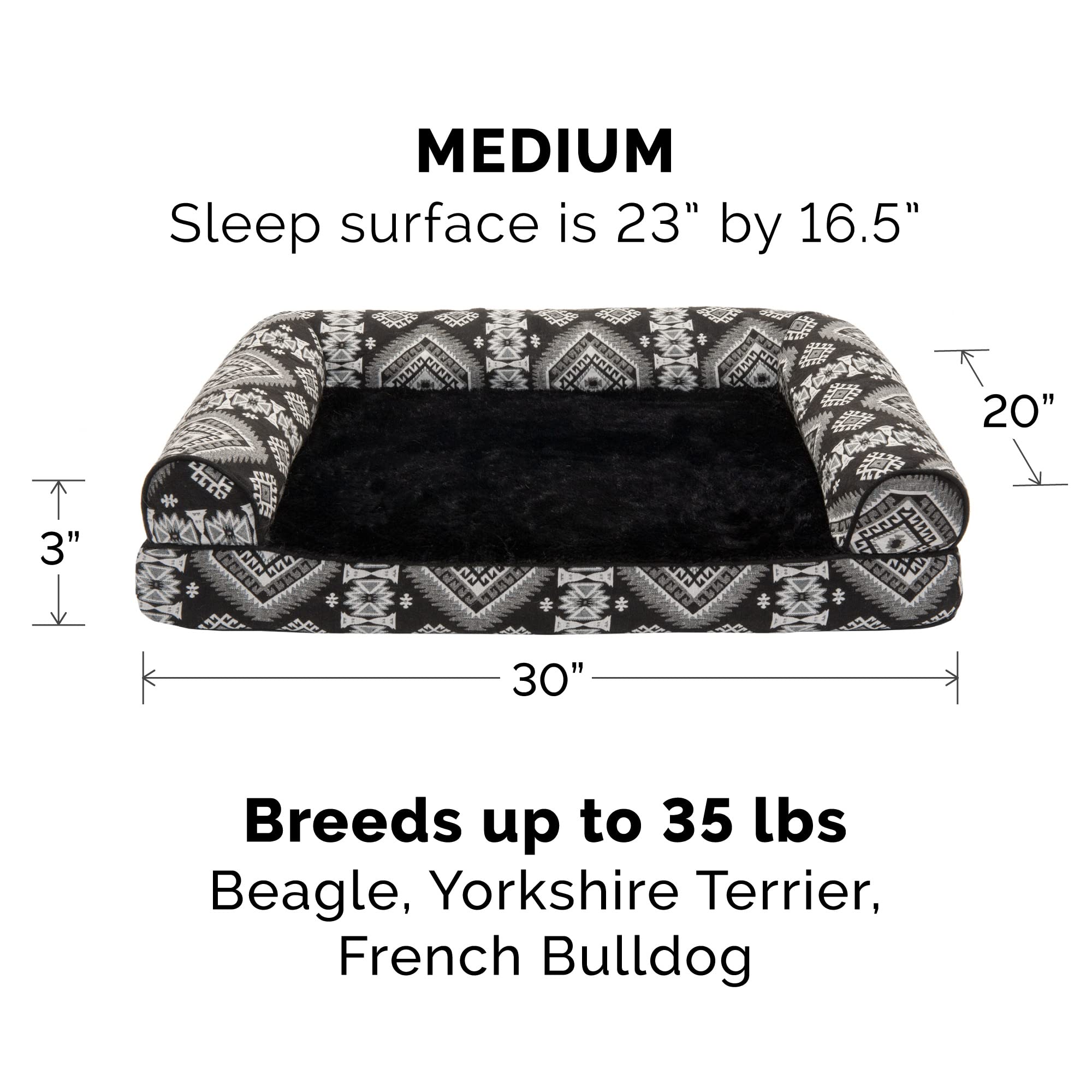 Furhaven — Funda de Repuesto para Cama de Perro Estilo Sofá con Felpa y Diseño Kilim Suroeste, Lavable a Máquina