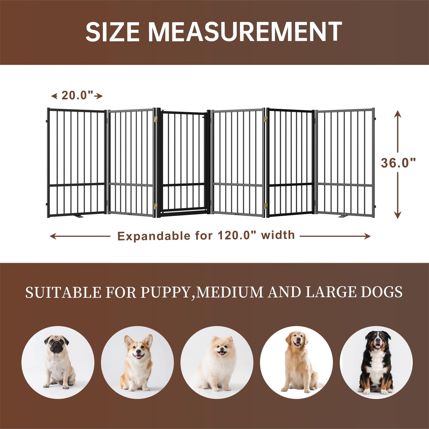 Corralito y Reja Divisoria de Metal para Perros — Puerta Abatible, Plegable y Autoportante para Interiores