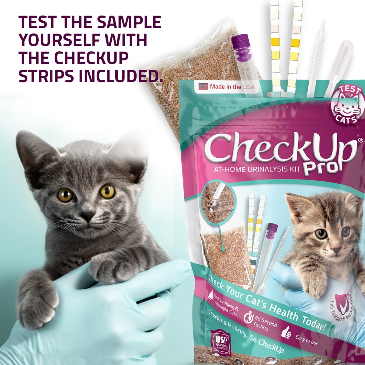KIT4CAT CheckUp — Kit de Análisis de Orina en Casa para Gato | Arena Hidrofóbica + 2 Tiras Reactivas para 10 Parámetros