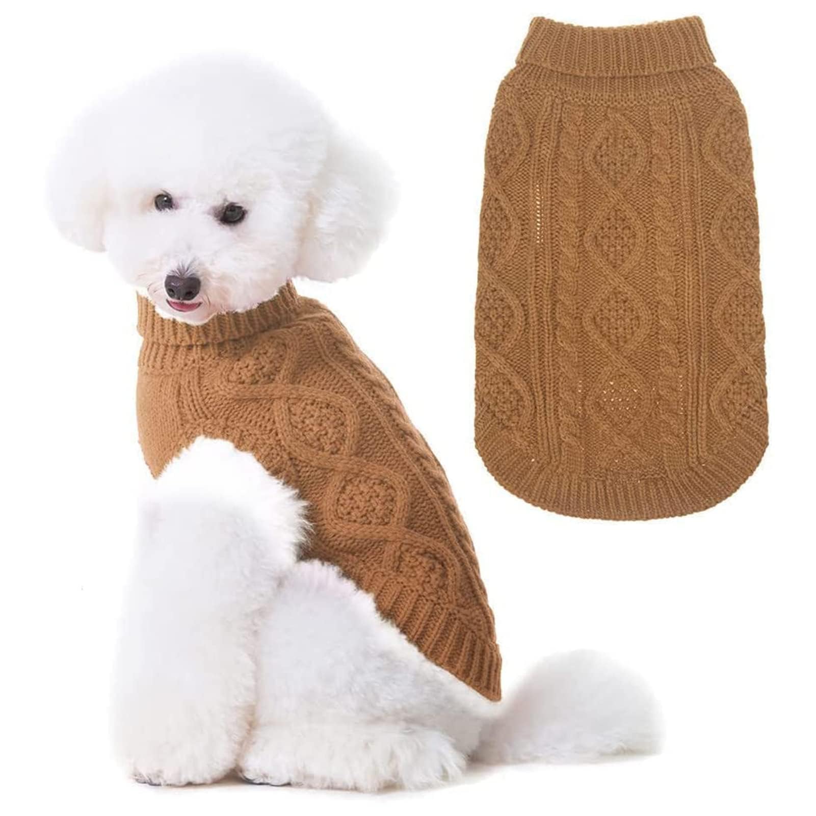 Suéter Tejido Térmico con Cuello Alto para Perros — Jersey Clásico de Punto Cable Cálido para Cachorros y Gatos Pequeños, Medianos y Grandes