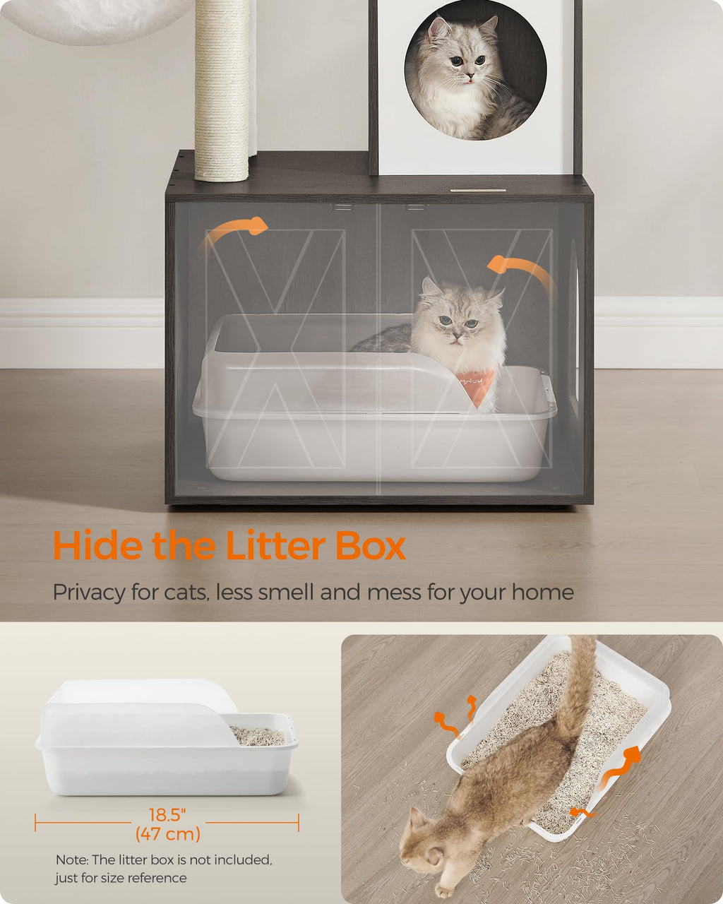 Feandrea Torre Rascador para Gato con Mueble para Arenero Integrado — Centro de Actividades 2 en 1 con Cojines Lavables y Postes de Sisal