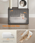 Feandrea Torre Rascador para Gato con Mueble para Arenero Integrado — Centro de Actividades 2 en 1 con Cojines Lavables y Postes de Sisal