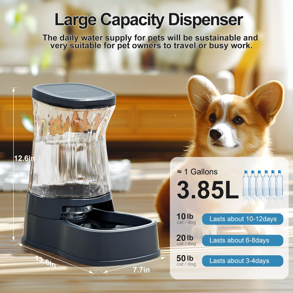 Gardner Pet — Bebedero Automático por Gravedad con Tazón de Acero Inoxidable para Perros y Gatos