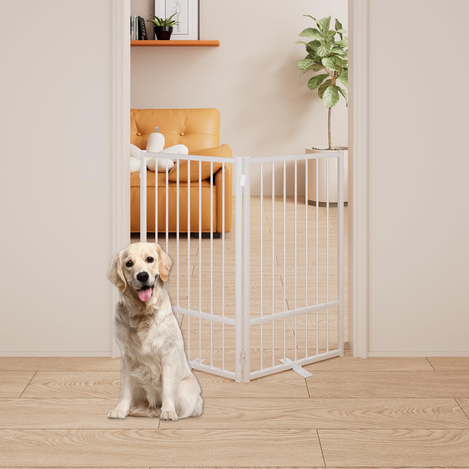 Corralito y Reja Divisoria de Metal para Perros — Puerta Abatible, Plegable y Autoportante para Interiores