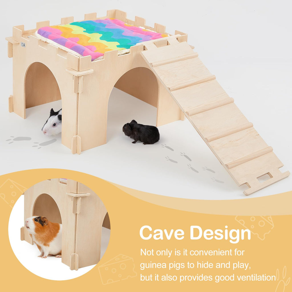 Unicorn Catcher — Casa Castillo de Madera Extra Grande con Escalera y Tapetes para Cobayos y Animales Pequeños