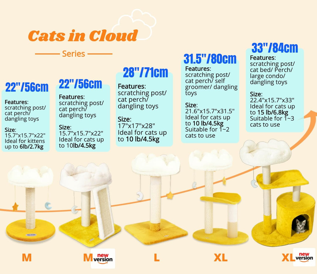 Happi N Pets Cloud — Torre Rascador con Cama, Percha y Juguetes para Gato