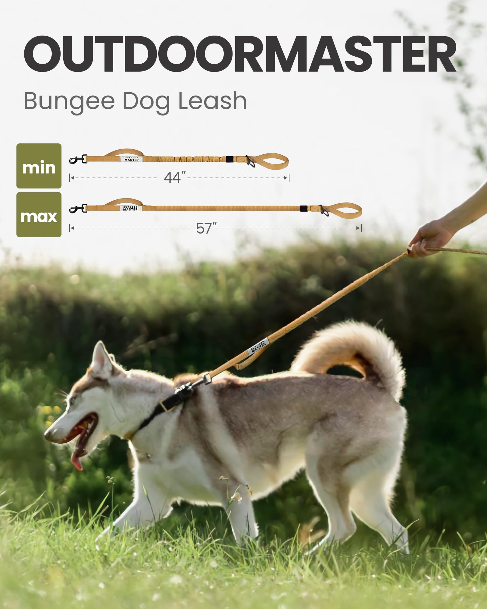 OutdoorMaster Bungee — Correa Elástica con Doble Mango Acolchado y Mosquetón 360° para Perro