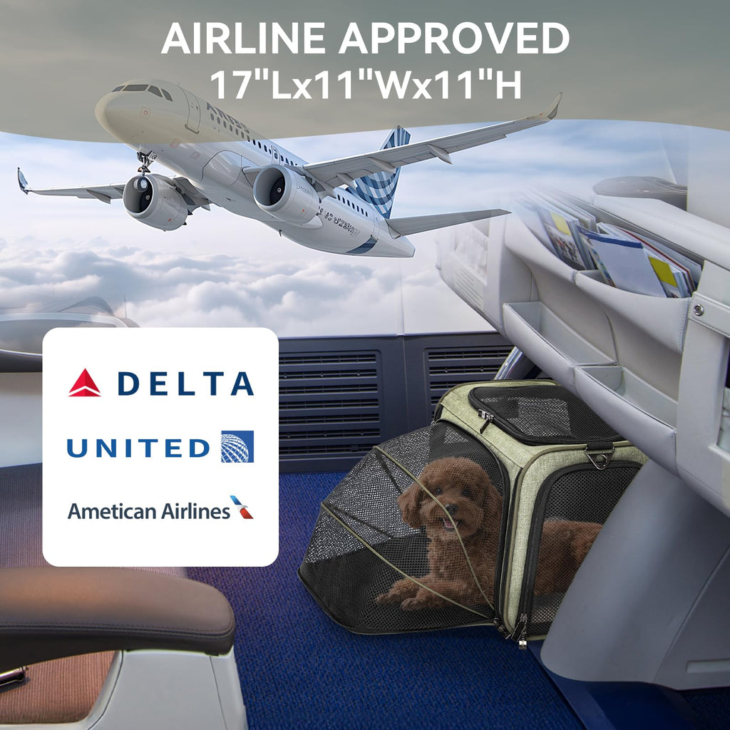 Petsfit — Transportadora Expandible para Gatos y Perros Pequeños, Aprobada por Aerolíneas, Plegable, Lavable y a Prueba de Escapes con 2 Paneles de Expansión