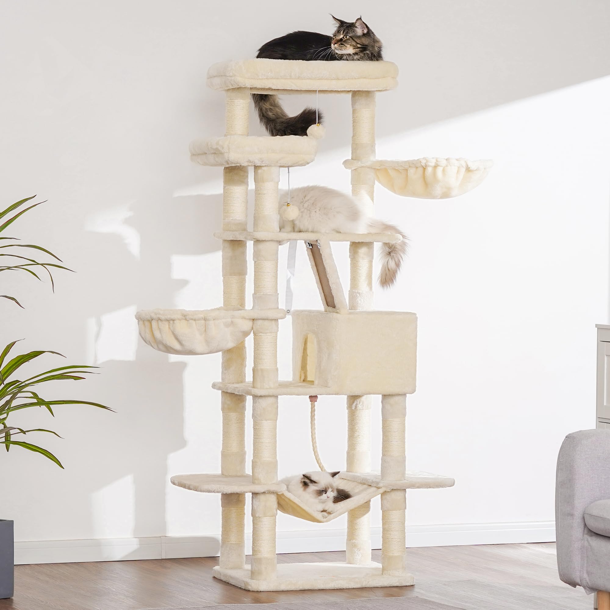 Heybly Torre para Gatos Grandes — Árbol Multinivel con Perchas Anchas, Cueva y Tablero Rascador para Gatos de hasta 9 kg