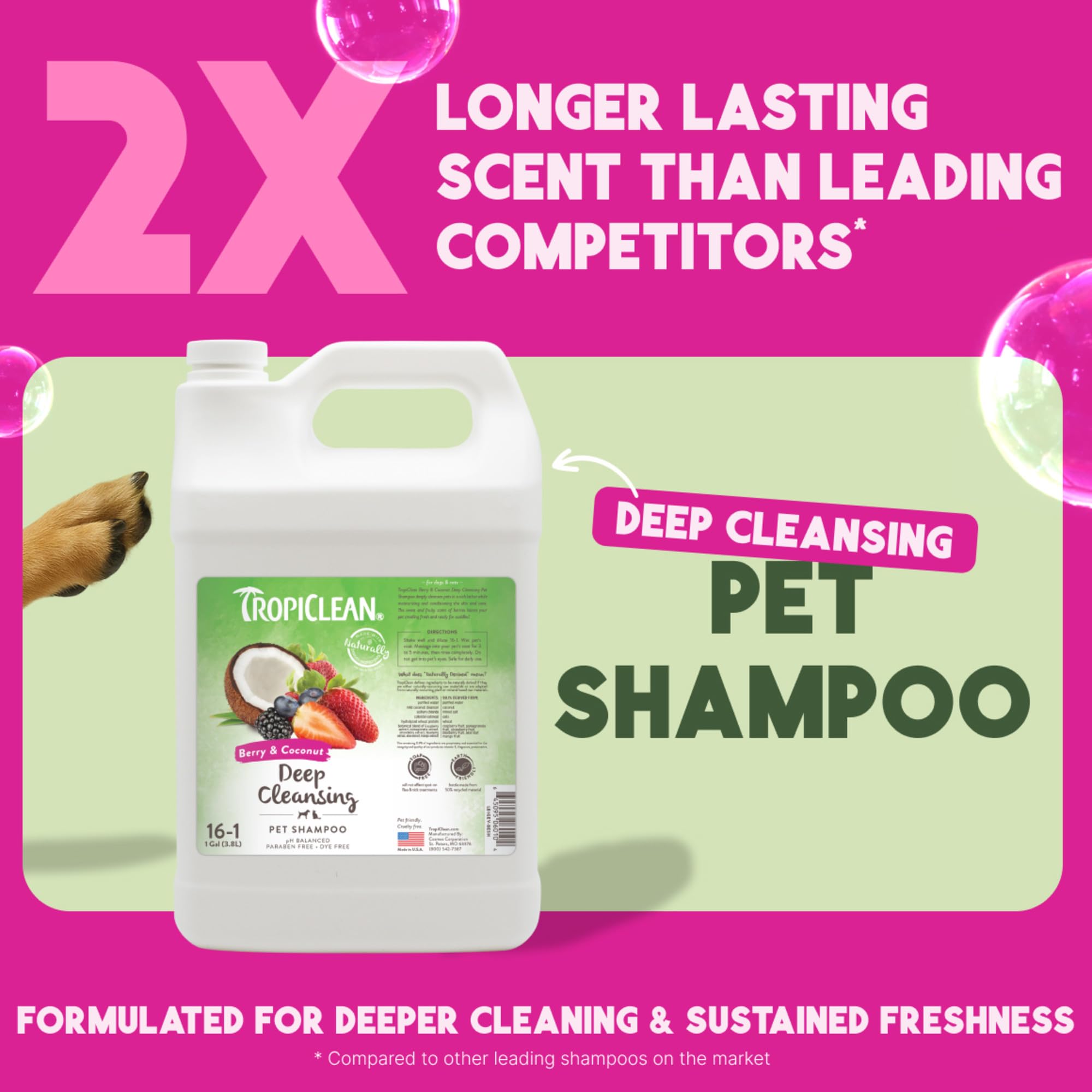 TropiClean Shampoo Galón — Shampoo Natural de Limpieza Profunda para Perros y Gatos