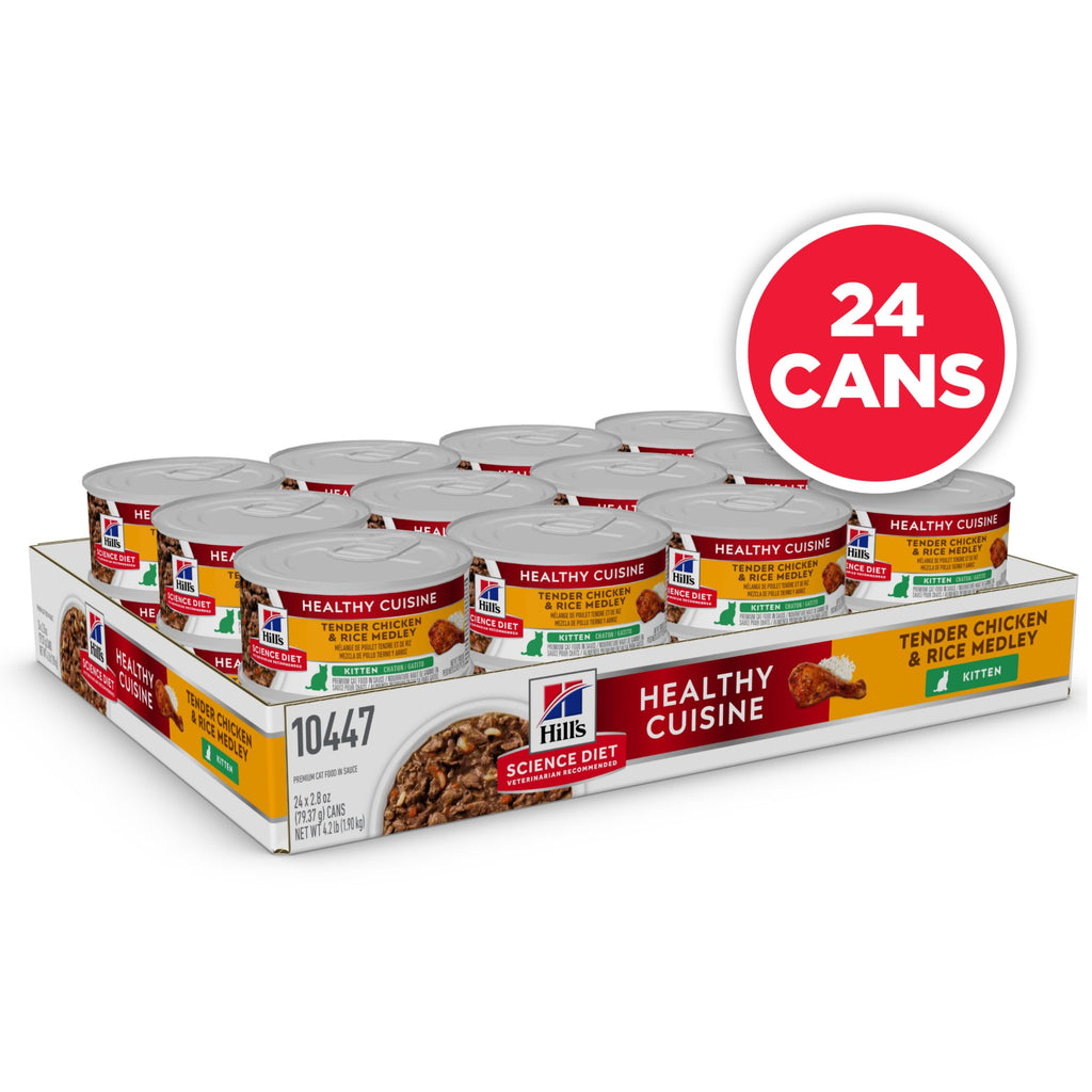 Hill's Science Diet Kitten Healthy Cuisine — Alimento Húmedo para Gatitos con Pollo y Arroz, Latas de 2.8 oz, Paquete de 24