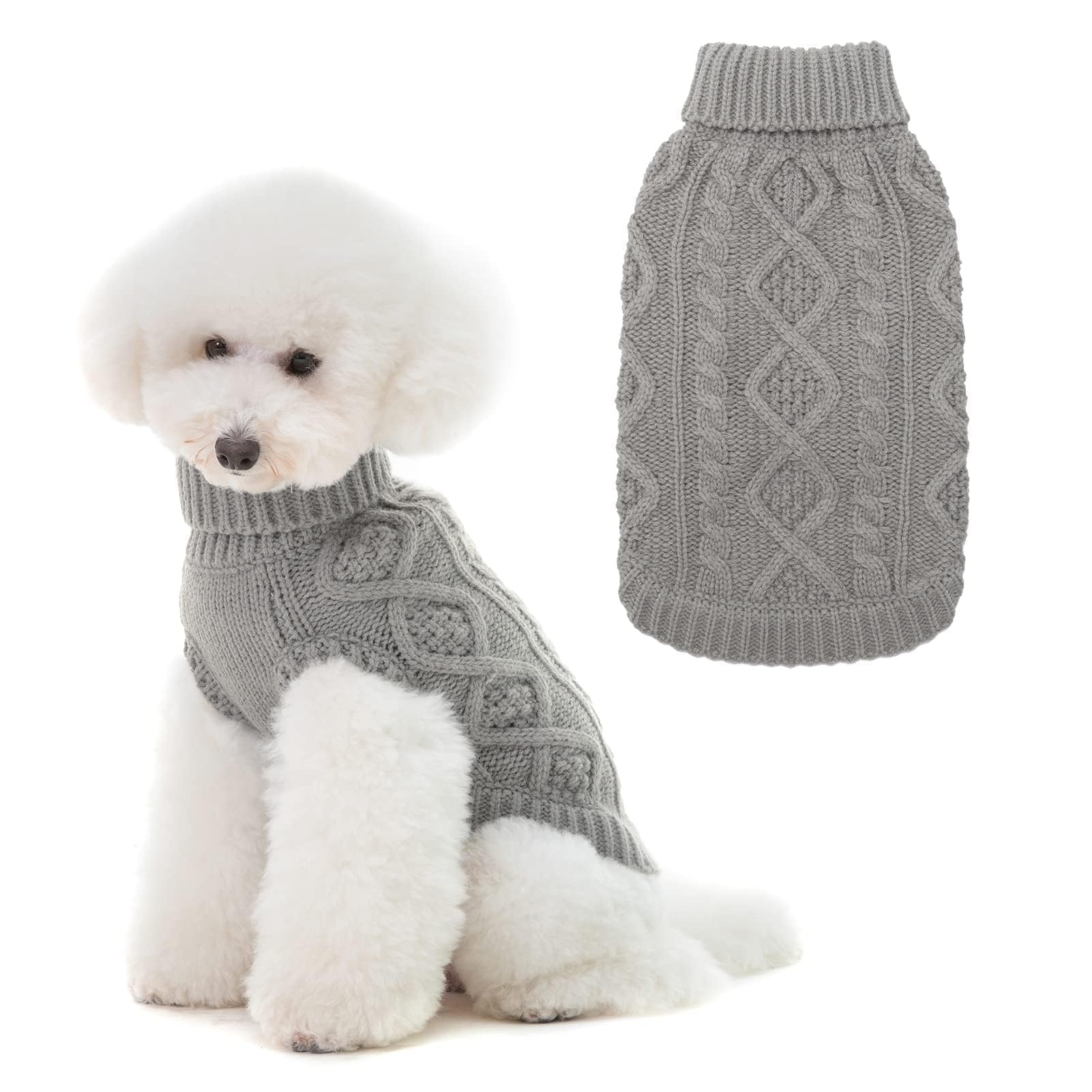 Suéter Tejido Térmico con Cuello Alto para Perros — Jersey Clásico de Punto Cable Cálido para Cachorros y Gatos Pequeños, Medianos y Grandes