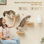 PELUO Curved — Cama Flotante para Gato con 2 Escalones de Pared y Percha de Ventana