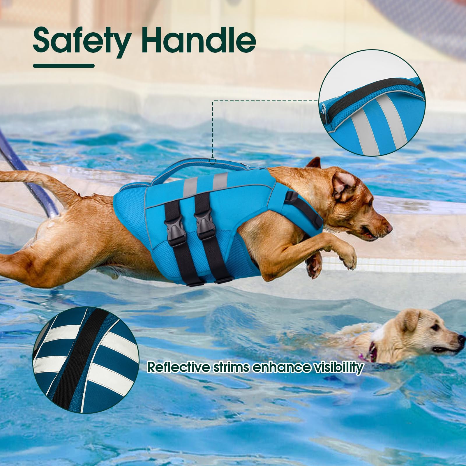 Kuoser — Chaleco Salvavidas Ajustable con Asa de Rescate y Reflectores para Perro