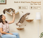 PELUO Curved — Cama Flotante para Gato con 2 Escalones de Pared y Percha de Ventana