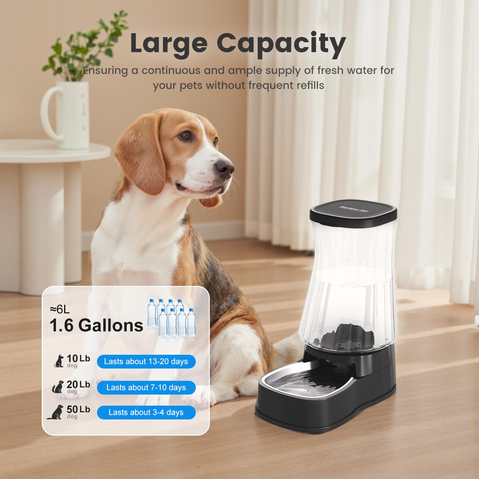 Gardner Pet — Bebedero Automático por Gravedad con Tazón de Acero Inoxidable para Perros y Gatos