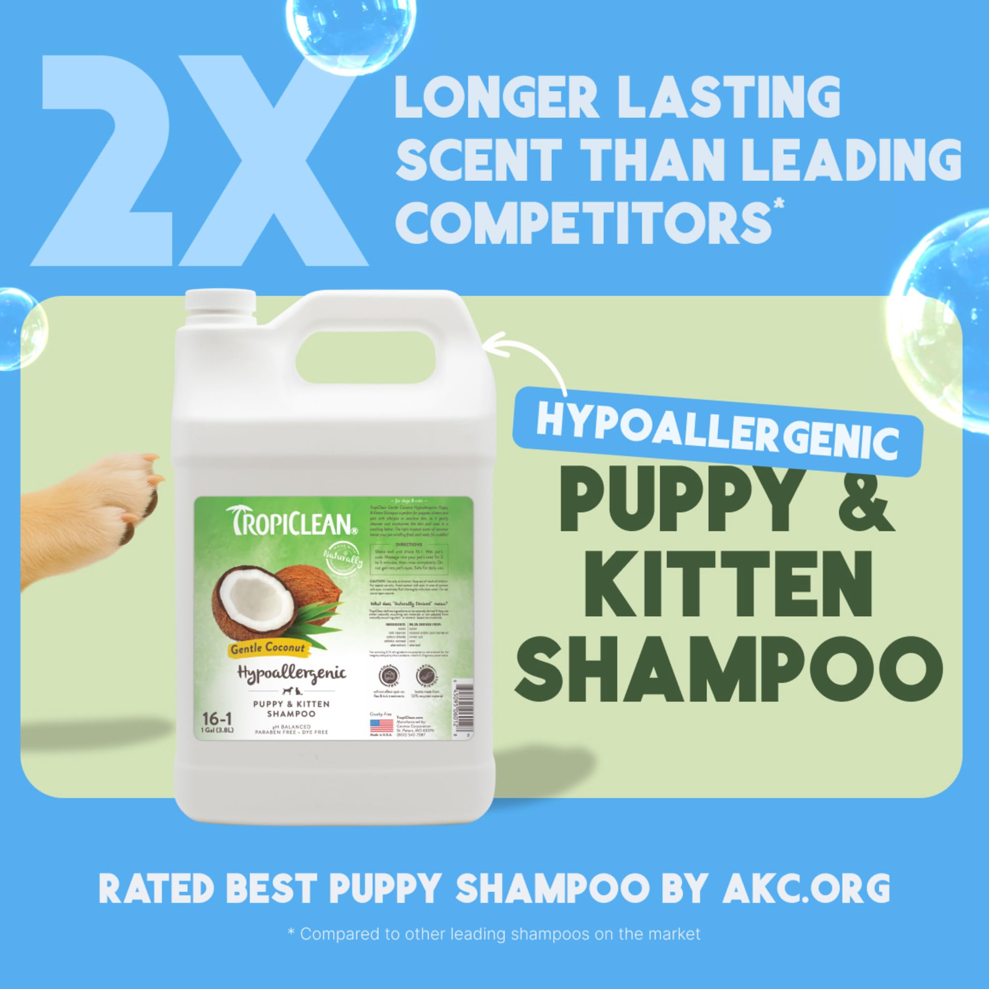 TropiClean Shampoo Galón — Shampoo Natural de Limpieza Profunda para Perros y Gatos