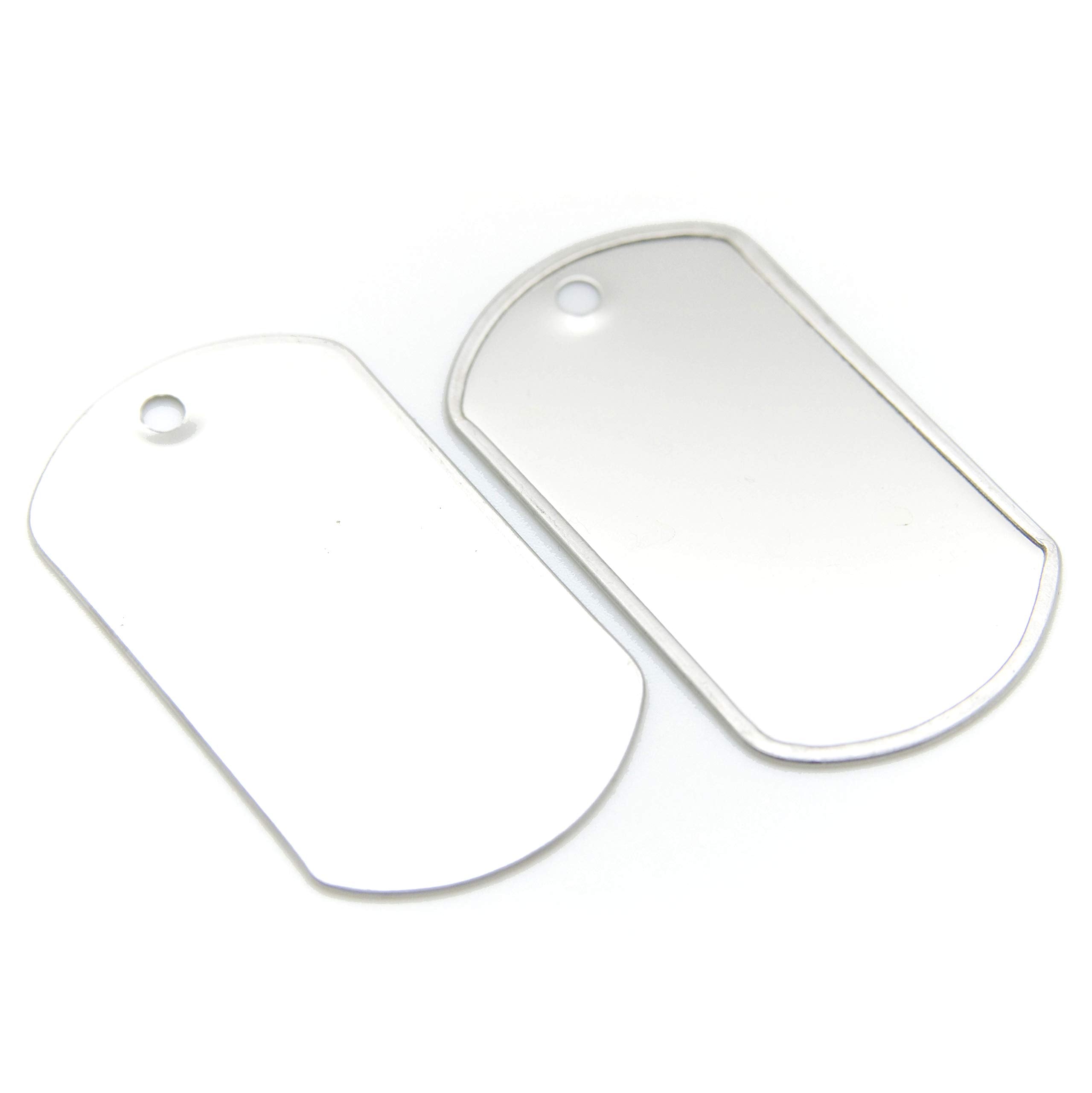 ONDEPOT Paquete de 100 Placas de Identificación en Acero Inoxidable — Listas para Grabar, Troquelar o Estampar — Estilo Militar, Superficie Pulida, Uso para Mascotas, ID Médico, Manualidades y Más (Sin Cadenas)