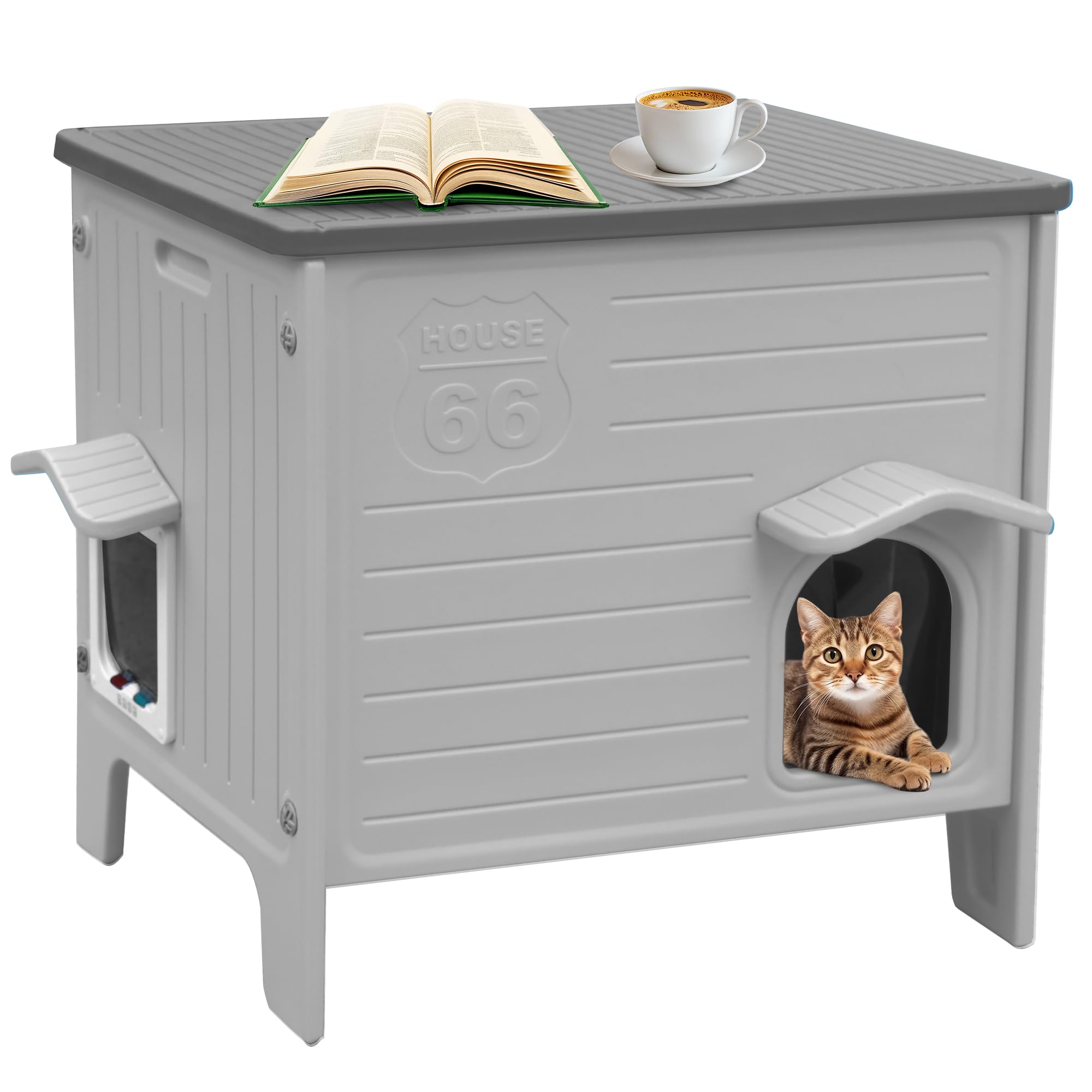 Rockever — Casa Exterior para Gatos con Aislamiento Térmico y Puerta de Escape, Refugio de Plástico para Interior y Exterior