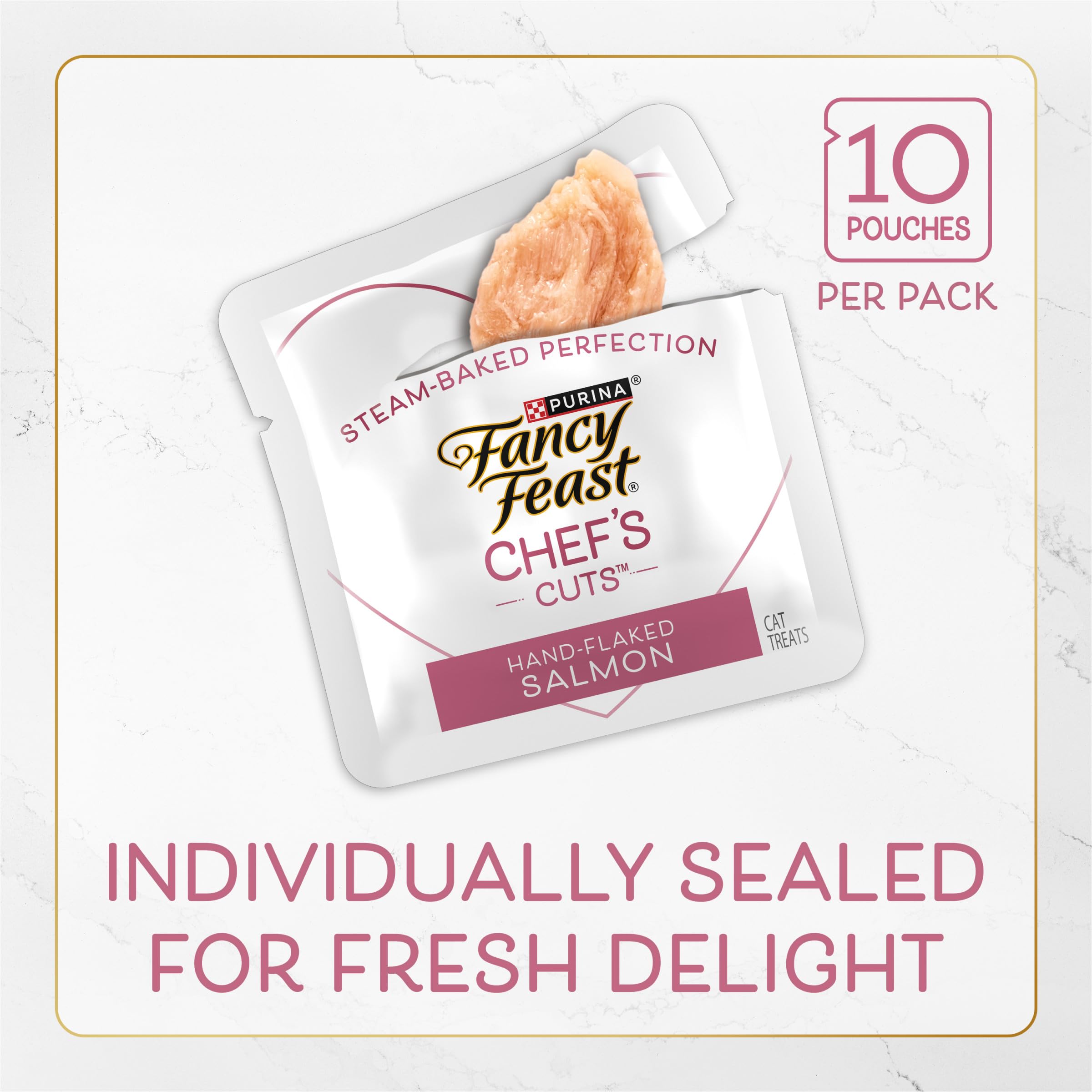 Purina Fancy Feast Purely Natural — Paquete Variado de Snacks para Gatos con Pollo, Atún y Salmón (5 sobres de 10 piezas c/u)