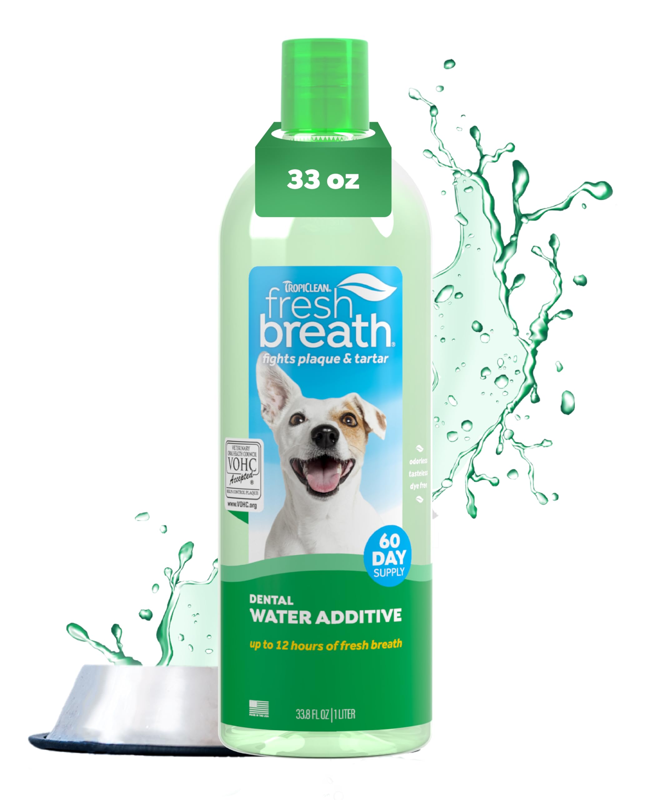 TropiClean Fresh Breath — Aditivo Dental para Agua, Limpieza de Dientes y Aliento Fresco para Perros