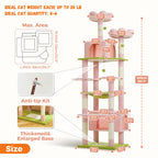 PAWZ Road 72-81 Inches Large Cat Tree, Tall Cat Tower with Large Mental Hammock for Indoor Cats Adults,7 Sisal-Covered Scratching Posts, 2 Padded Perches, Condos, and Basket