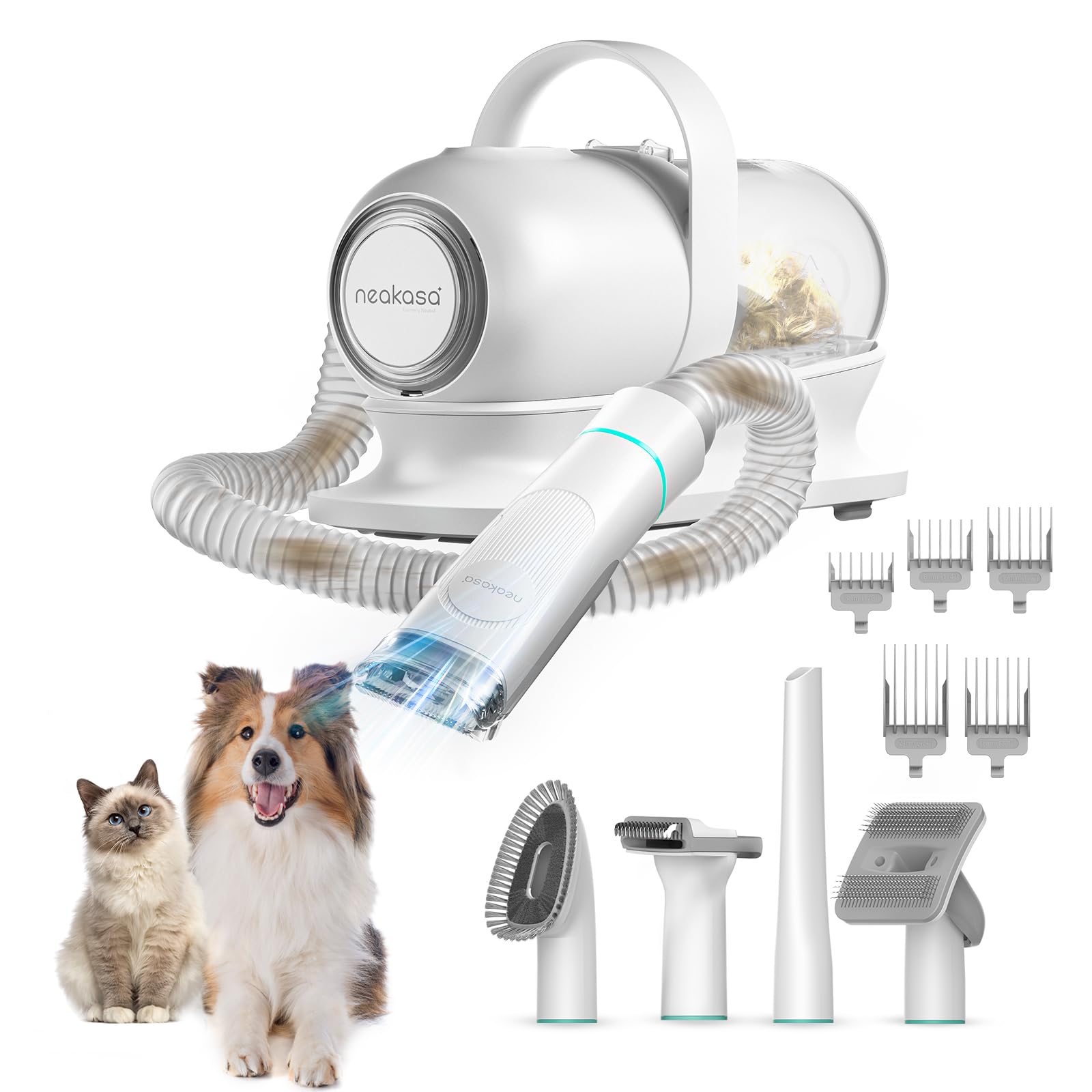 Neakasa P2 Pro — Kit de Grooming con Aspiradora para Perros y Gatos, 5 Herramientas Incluidas y Depósito de 2L