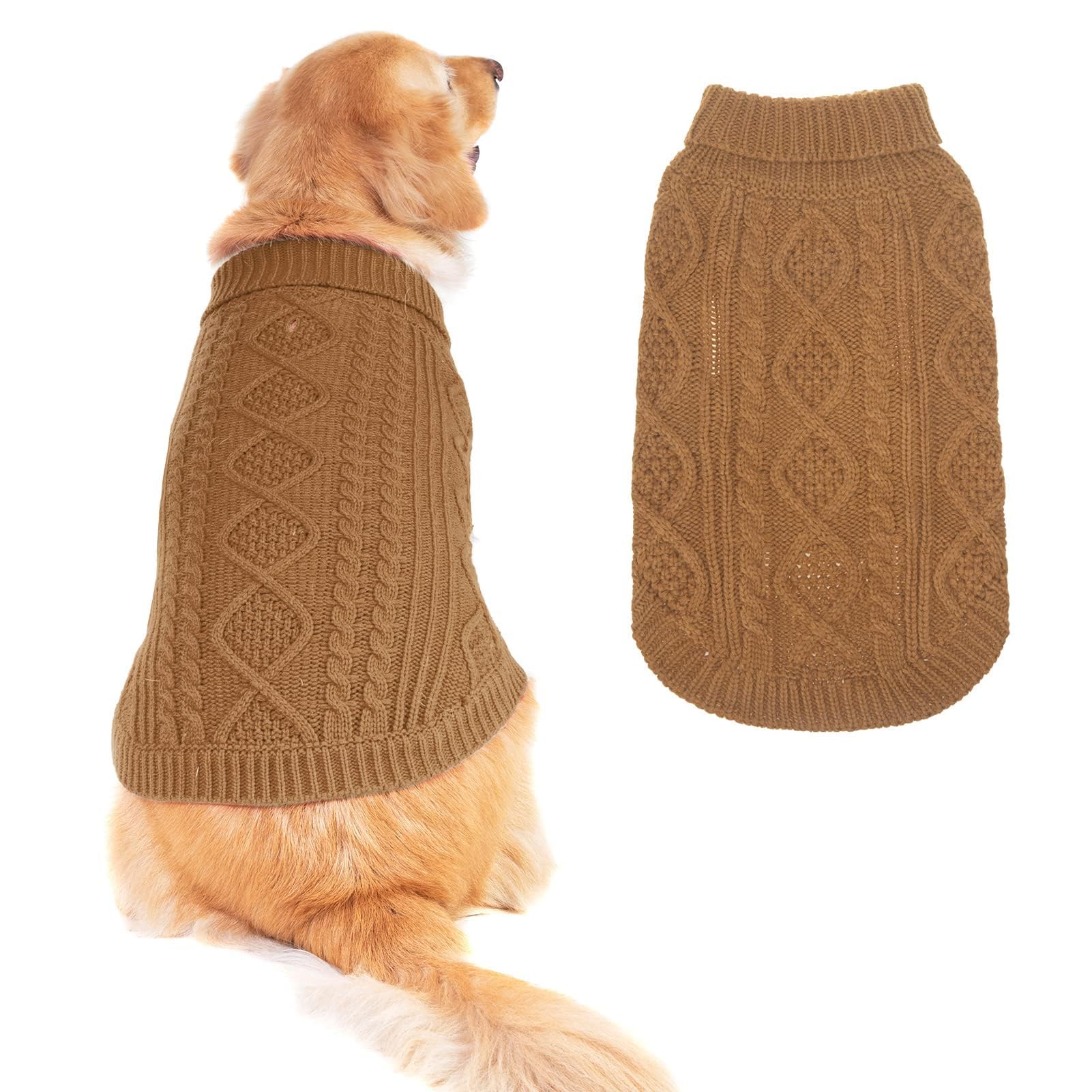 Suéter Tejido Térmico con Cuello Alto para Perros — Jersey Clásico de Punto Cable Cálido para Cachorros y Gatos Pequeños, Medianos y Grandes