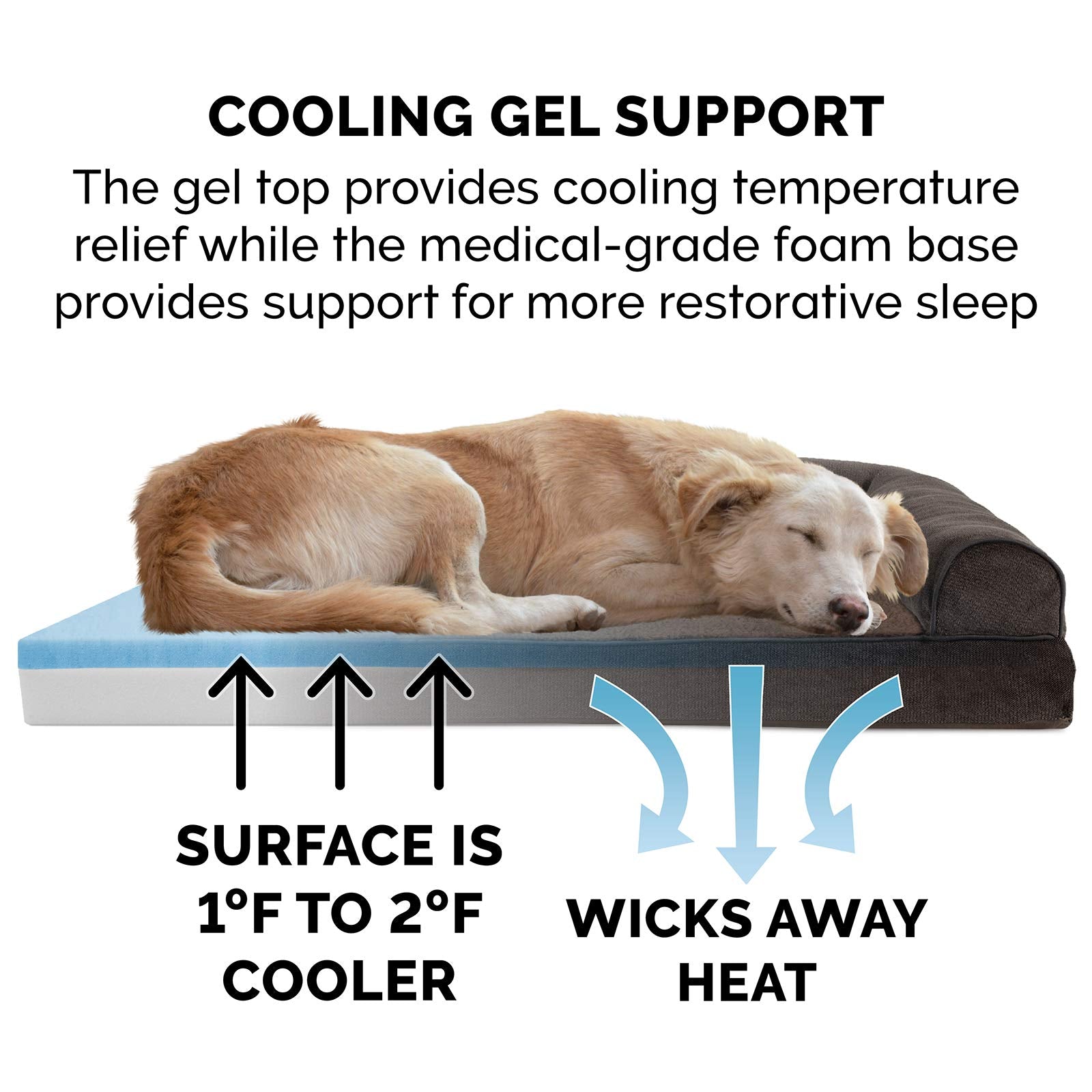 Furhaven Cooling Gel — Cama Ortopédica con Gel Refrescante, Bolsters Removibles y Cubierta Lavable para Perros Grandes
