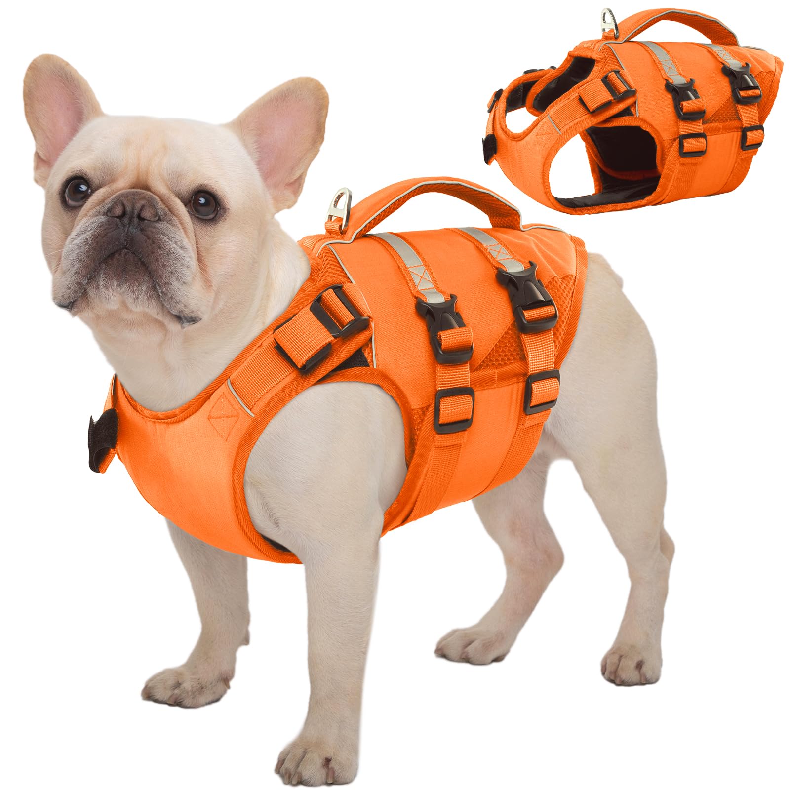 Kuoser — Chaleco Salvavidas con Alta Flotación, Tiras Reflectantes y Asa de Rescate para Perros
