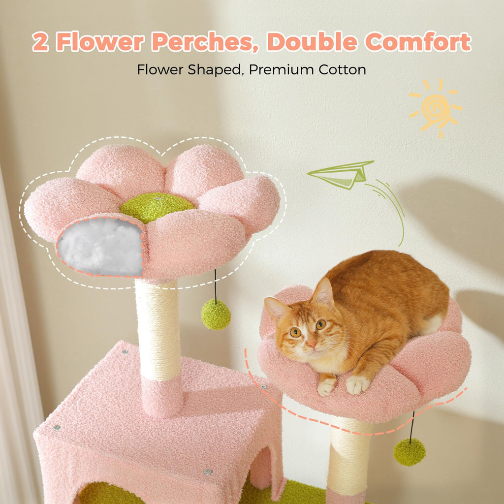 PAWZ Road 72-81 Inches Large Cat Tree, Tall Cat Tower with Large Mental Hammock for Indoor Cats Adults,7 Sisal-Covered Scratching Posts, 2 Padded Perches, Condos, and Basket