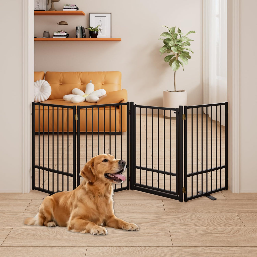 Corralito y Reja Divisoria de Metal para Perros — Puerta Abatible, Plegable y Autoportante para Interiores