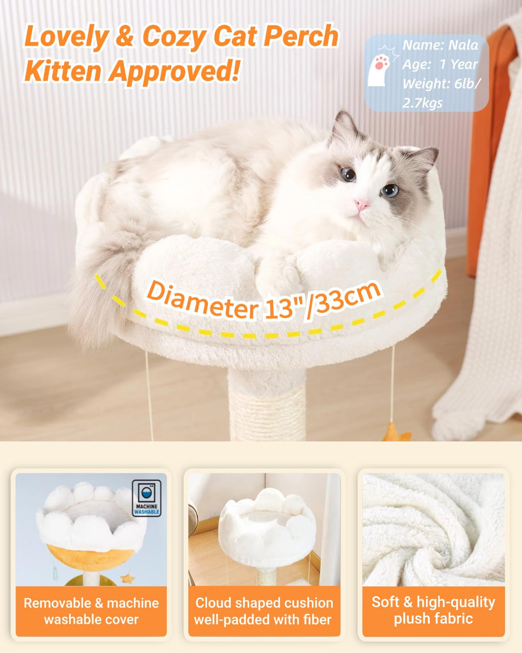 Happi N Pets Cloud — Torre Rascador con Cama, Percha y Juguetes para Gato
