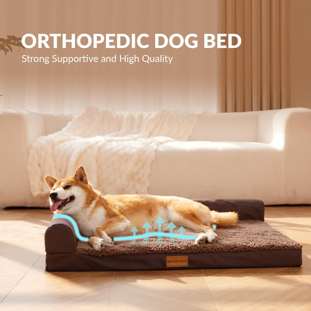 Patas Lague — Cama Ortopédica con Bolster en L y Cubierta Lavable Impermeable para Perro