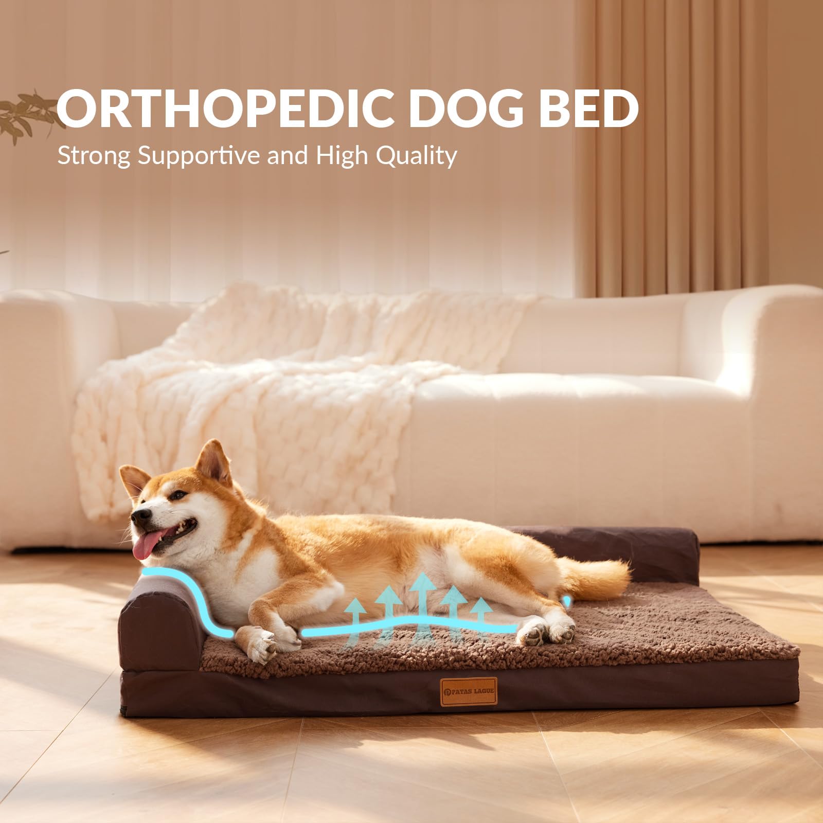 Patas Lague — Cama Ortopédica con Bolster en L y Cubierta Lavable Impermeable para Perro