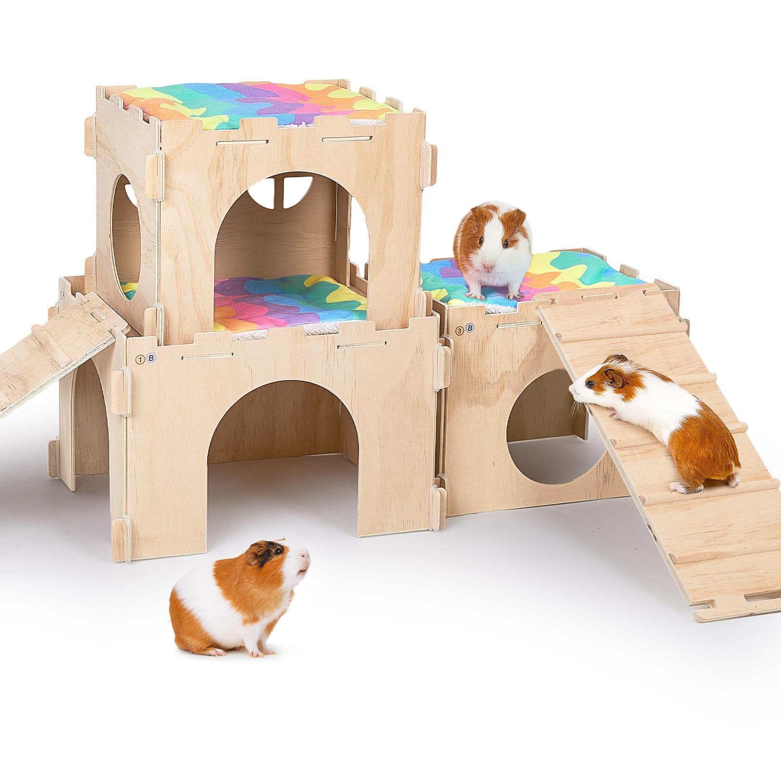 Unicorn Catcher — Casa Castillo de Madera Extra Grande con Escalera y Tapetes para Cobayos y Animales Pequeños