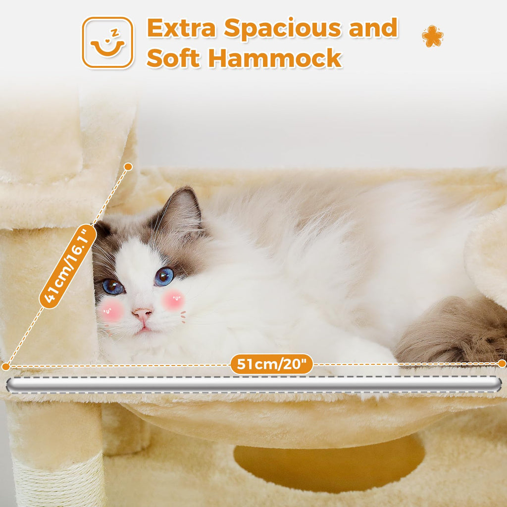 PAWZ Road 72-81 Inches Large Cat Tree, Tall Cat Tower with Large Mental Hammock for Indoor Cats Adults,7 Sisal-Covered Scratching Posts, 2 Padded Perches, Condos, and Basket