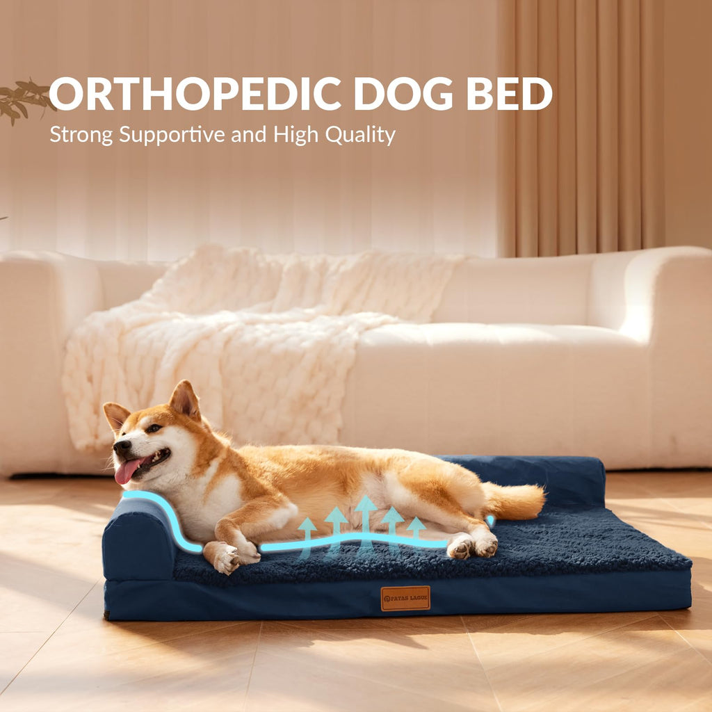 Patas Lague — Cama Ortopédica con Bolster en L y Cubierta Lavable Impermeable para Perro