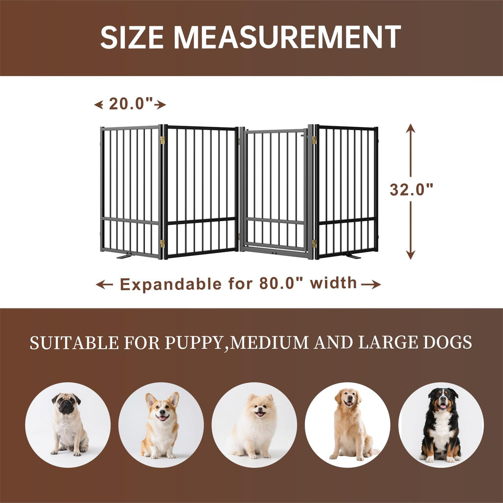Corralito y Reja Divisoria de Metal para Perros — Puerta Abatible, Plegable y Autoportante para Interiores