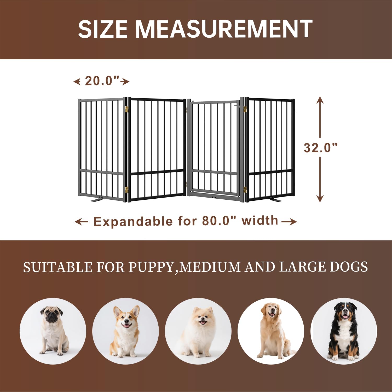 Corralito y Reja Divisoria de Metal para Perros — Puerta Abatible, Plegable y Autoportante para Interiores