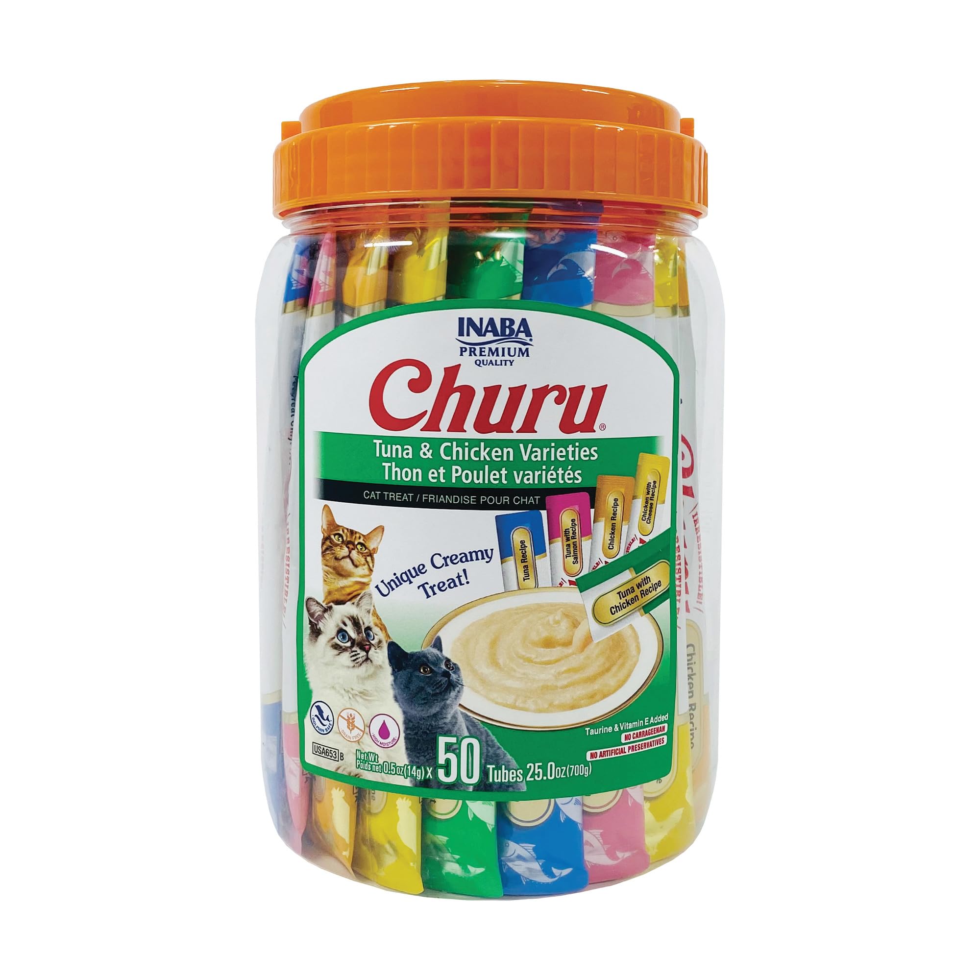 INABA Churu — Snack Cremoso Lickable sin Granos con Vitamina E y Taurina para Gato