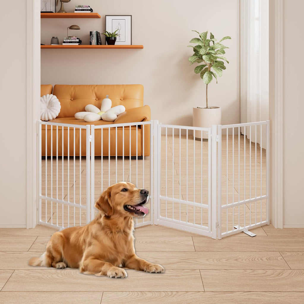 Corralito y Reja Divisoria de Metal para Perros — Puerta Abatible, Plegable y Autoportante para Interiores