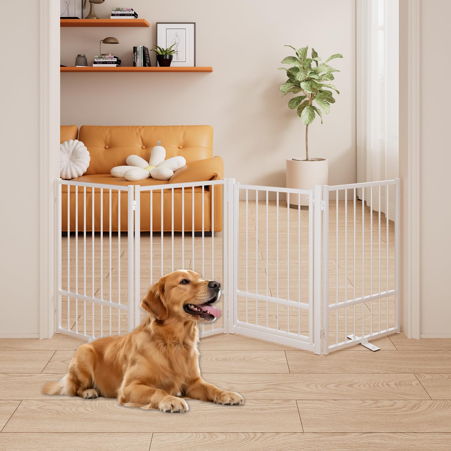 Corralito y Reja Divisoria de Metal para Perros — Puerta Abatible, Plegable y Autoportante para Interiores