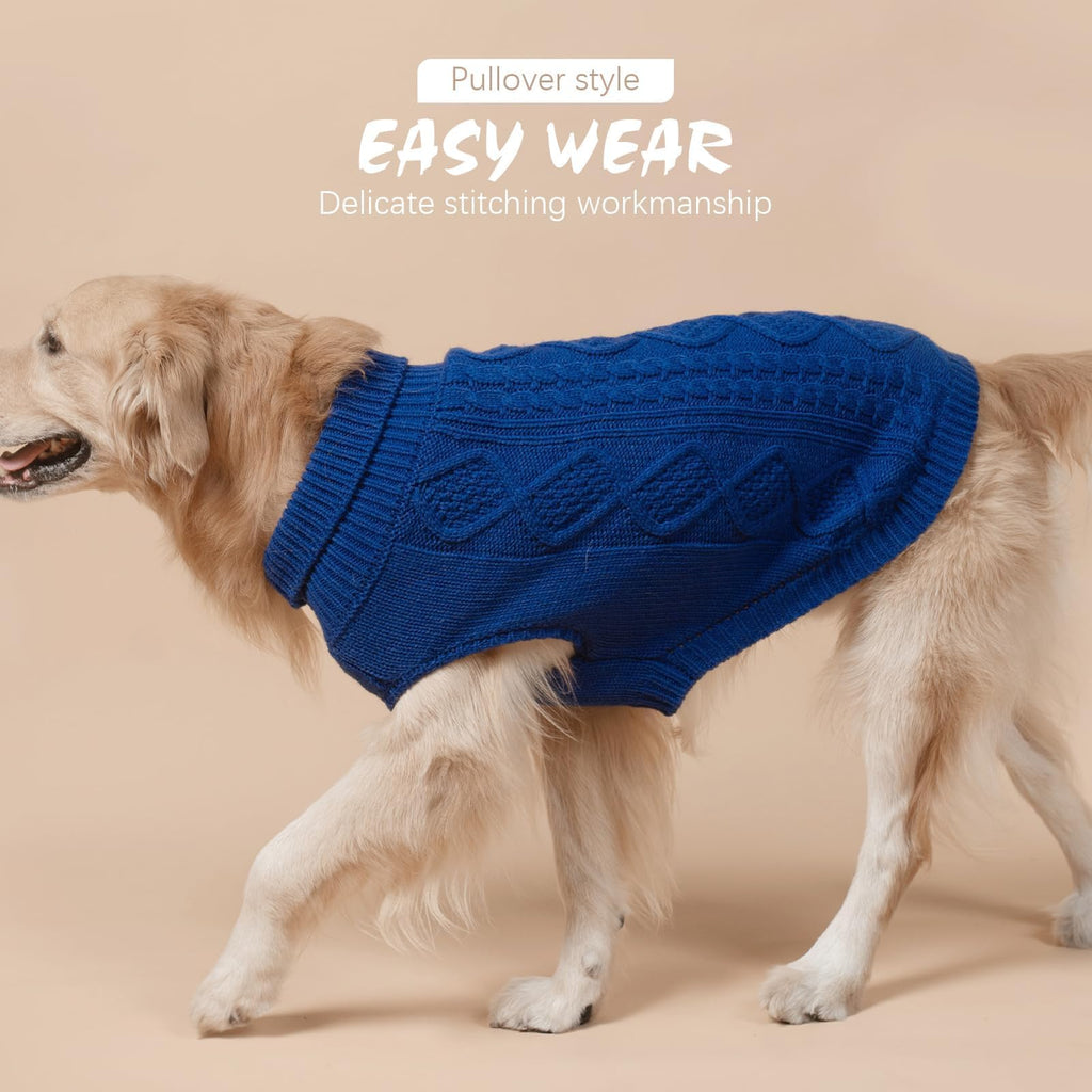 Suéter Tejido Térmico con Cuello Alto para Perros — Jersey Clásico de Punto Cable Cálido para Cachorros y Gatos Pequeños, Medianos y Grandes
